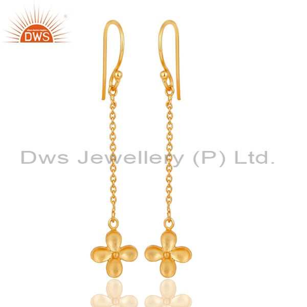 14K Gold Plated Traditional Handmade Link Chain Dangle Brass Earrings