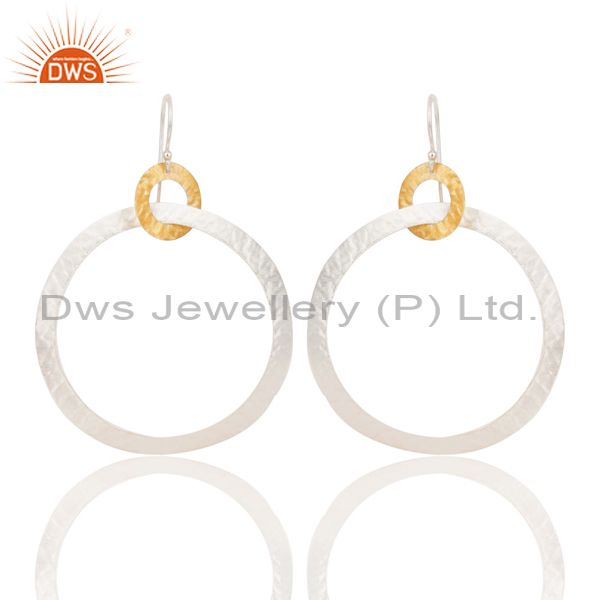 14K Yellow Gold Plated & Silver Plated Handmade Round Dangle Brass Earrings
