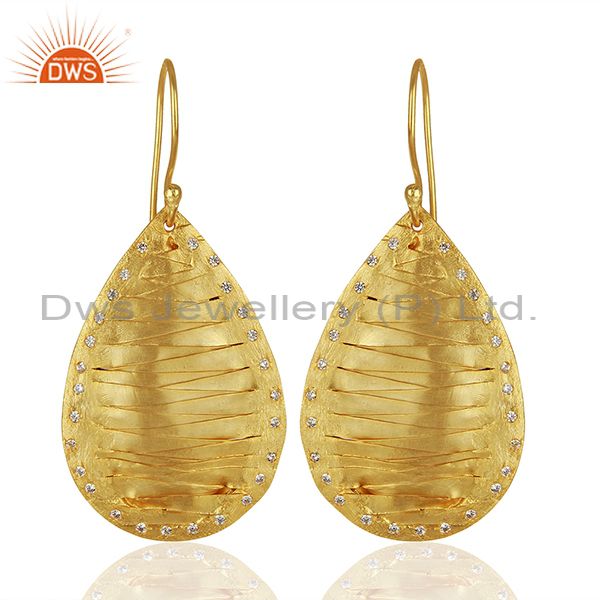 Pear Shape Handcrafted Brass Gold Plated Fashion Earrings Wholesale