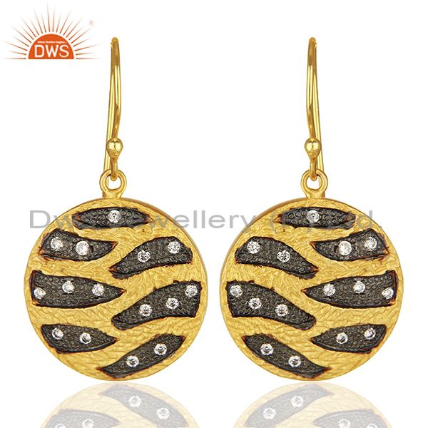 Round Brass Fashion Gold Plated Cz Gemstone Earrings Manufacturers