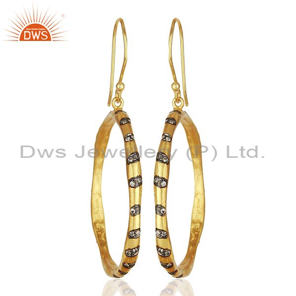 Round Brass Gold Plated Fashion Cz Gemstone Hoop Earrings Suppliers