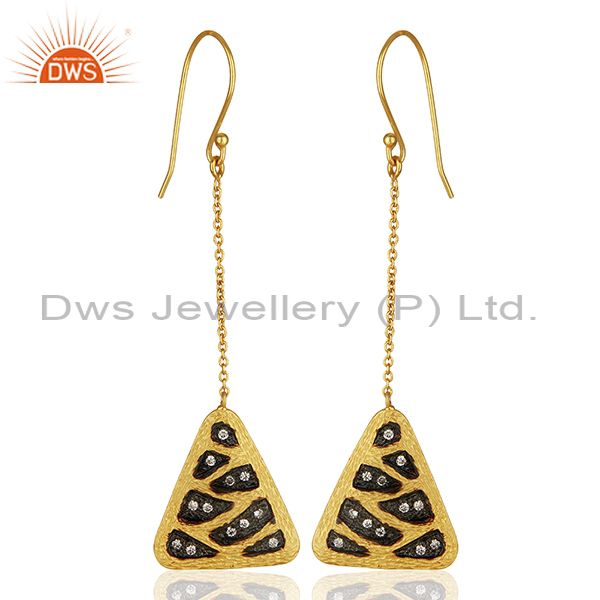 Multi Color Plated Brass Fashion Cz Gemstone Chain Earrings Jewelry