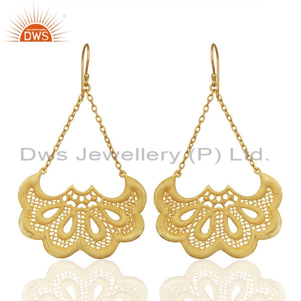 Filigree Design Brass Gold Plated Fashion Chain Earrings Manufacturer