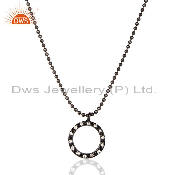 Black oxidized white zircon round style chain pendant necklace
