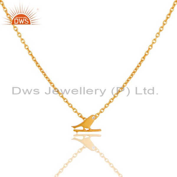 18k yellow gold plated handmade bird design brass chain pendant necklace