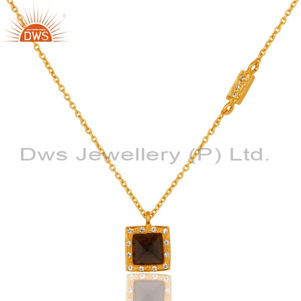 Smokey topaz & white topaz gemstone handmade brass chain pendant necklace