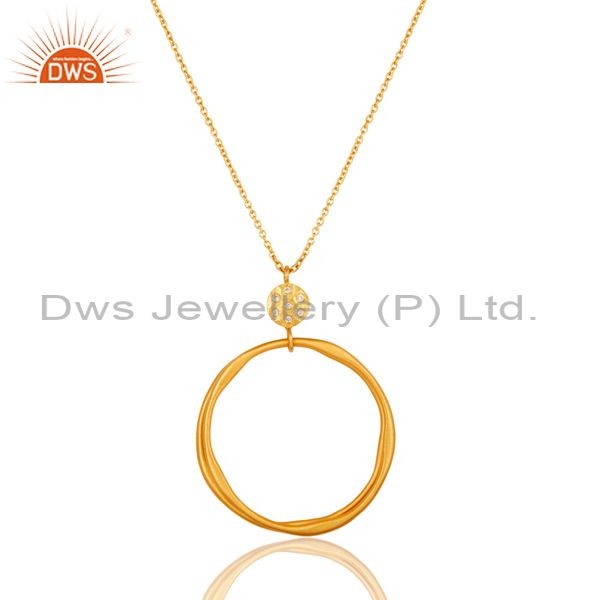 18k yellow gold plated fashion round cut white zircon brass chain pendant
