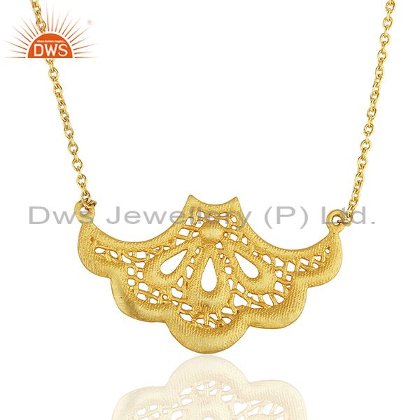18k gold plated traditional handmade art fan design brass chain pendant necklace