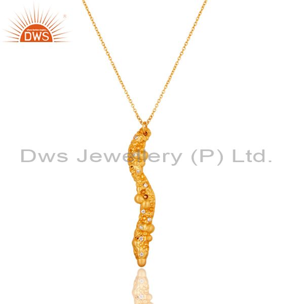 18k yellow gold plated white zirconia new fashion brass chain pendant necklace