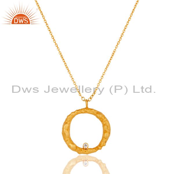 Handmade white zirconia simple setting brass chain pendant with 18k gold plated