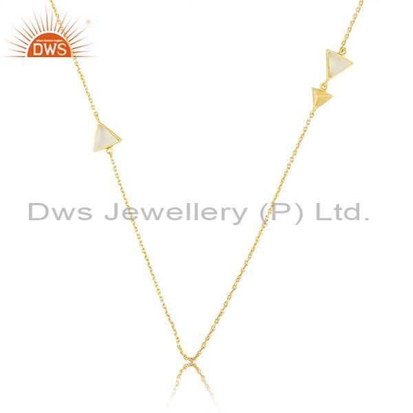 Triangle design gemstone gold plated brass fashion chain necklace