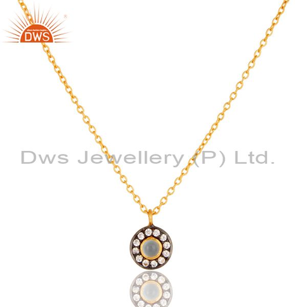 Chalcedony & white zirconia charm little 18k gold plated brass chain pendant