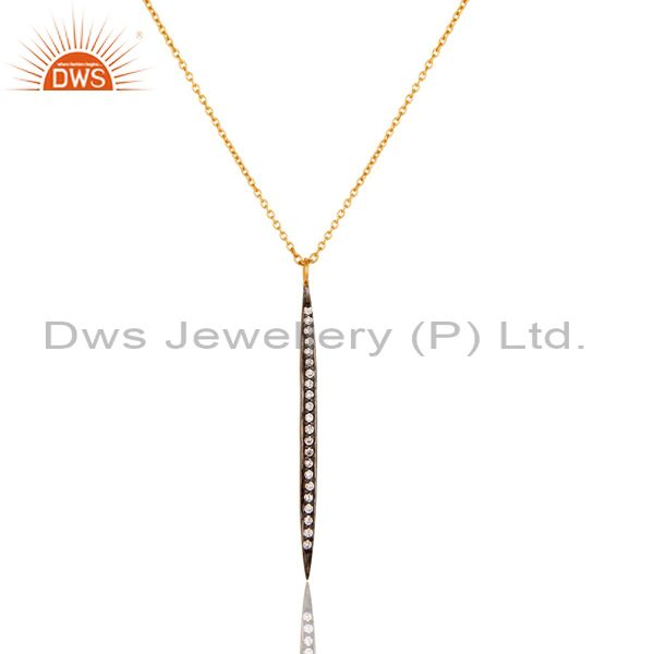 18k gold plated white zirconia hot simple thin brass chain pendant necklace