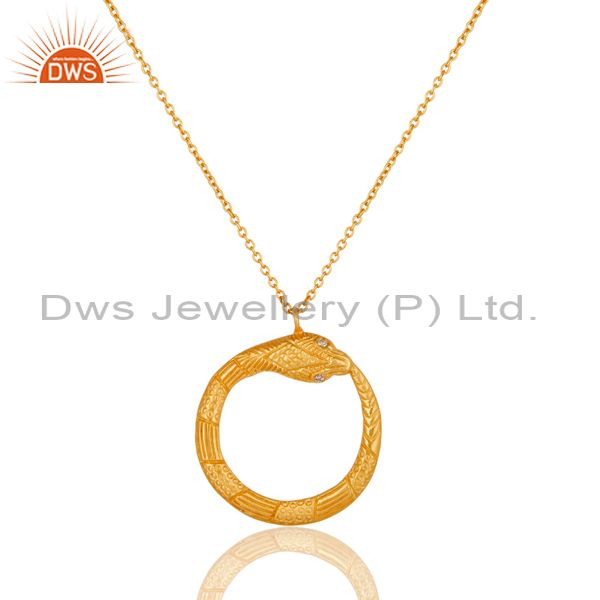 Beautiful round brass chain pendant with 18k gold plated & white zirconia
