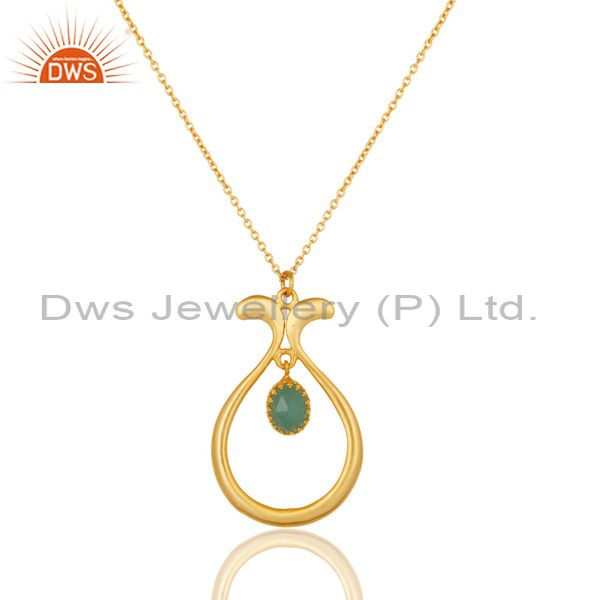 18k yellow gold plated handmade cultured aqua brass chain pendant necklace