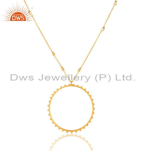 Traditional handmade 18k gold plated wide round cut brass chain pendant necklace