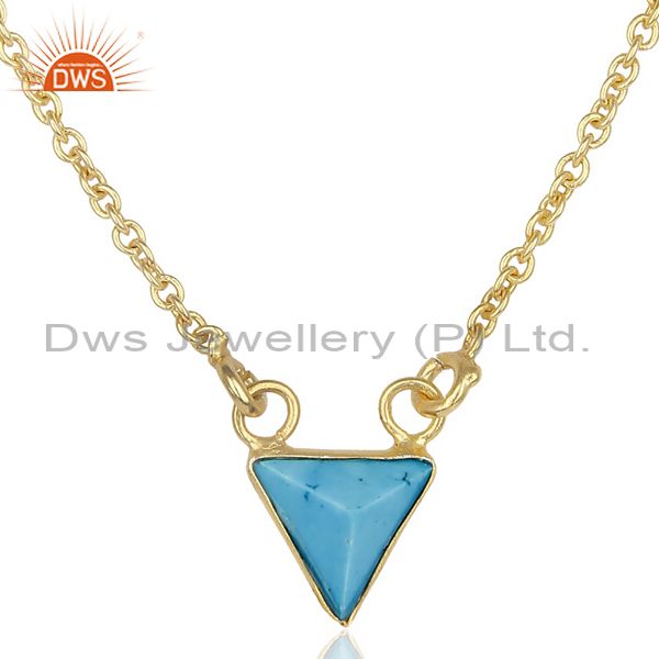 Blue stone triangle pendent 14k gold plated chain pendent
