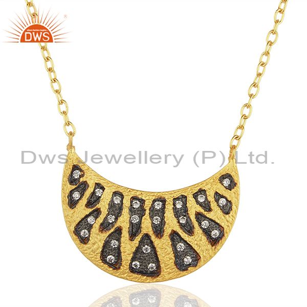 Designer gold plated brass fashion cz gemstone chain necklace jewelry