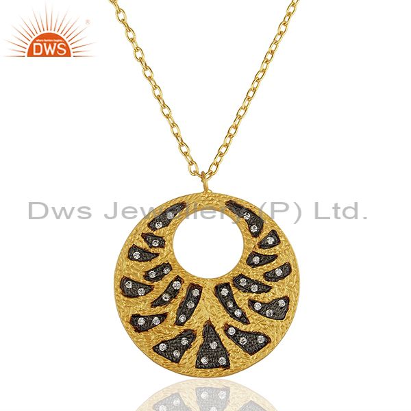 Round design brass gold plated white zircon cz gemstone pendant