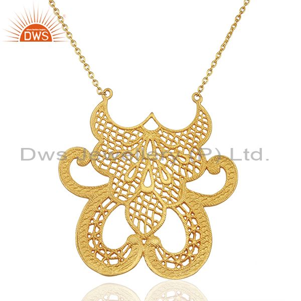 Gold plated brass filigree design wedding wear necklace jewelry