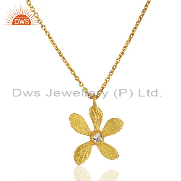 Floral design brass gold plated fashion white zircon pendant jewelry