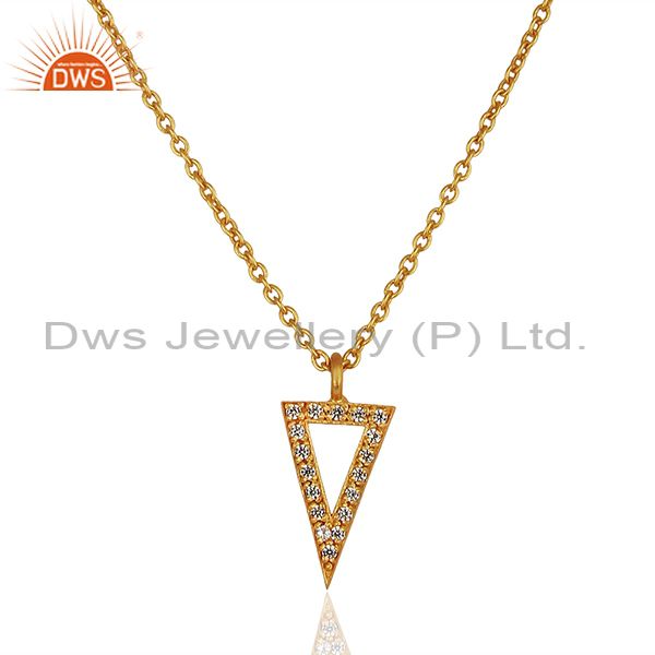 Triangle design brass gold plated white zircon chain pendant jewelry
