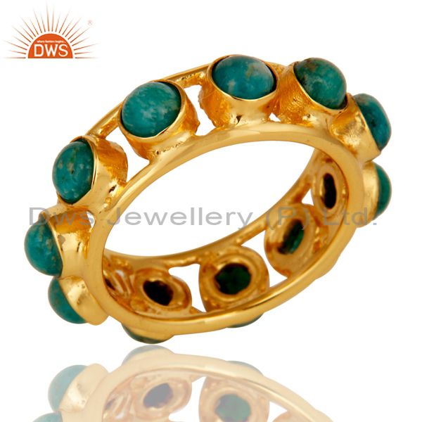 18K Gold Plated Traditional Round Cut Ring With Amazonite