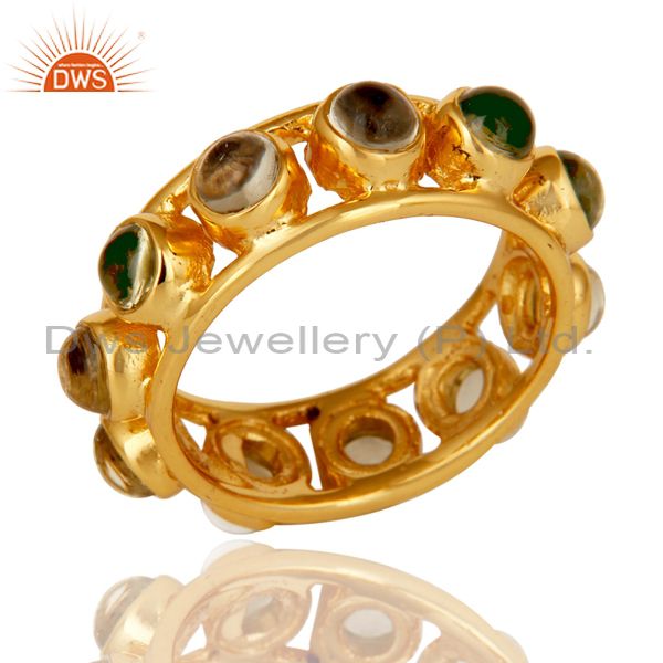 Traditional 18k Gold Plated Round Cut Brass Ring with Lemon Topaz