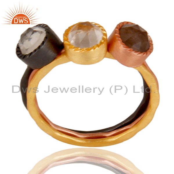 Three Gemstone Multi Color Brass Fashion Rings Jewelry Manufacturer