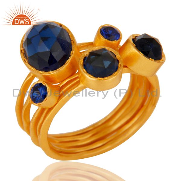 22K Gold Plated Zircon Blue Sapphire & Blue Corrundum 5 Set Of Ring