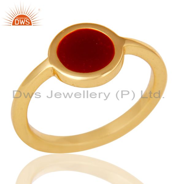 18k Yellow Gold Plated Traditional Handmade Red Enamel Brass Ring Jewellery