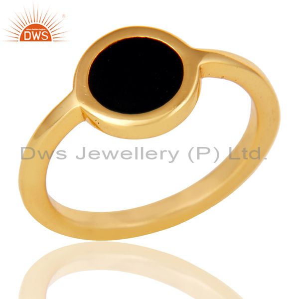 18k Yellow Gold Plated Traditional Handmade Black Enamel Brass Ring Jewellery