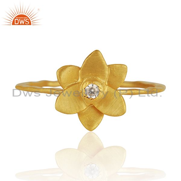 Traditional Handmade Flower Brass Flower Design Ring with 18k Gold Plated