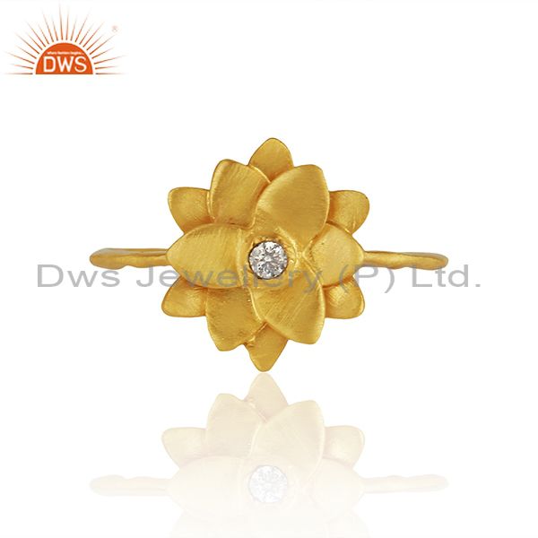 Traditional Handmade Flower Brass Flower Design Ring with 18k Gold Plated & CZ