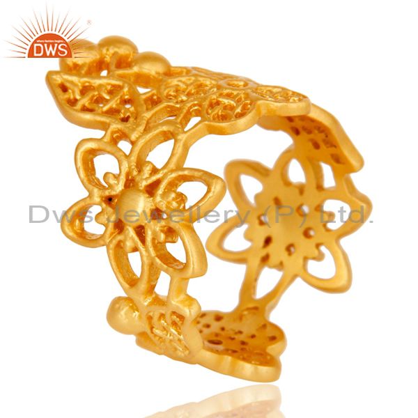 Fine Flower Design Handmade Brass Ring With 18K Gold Plated