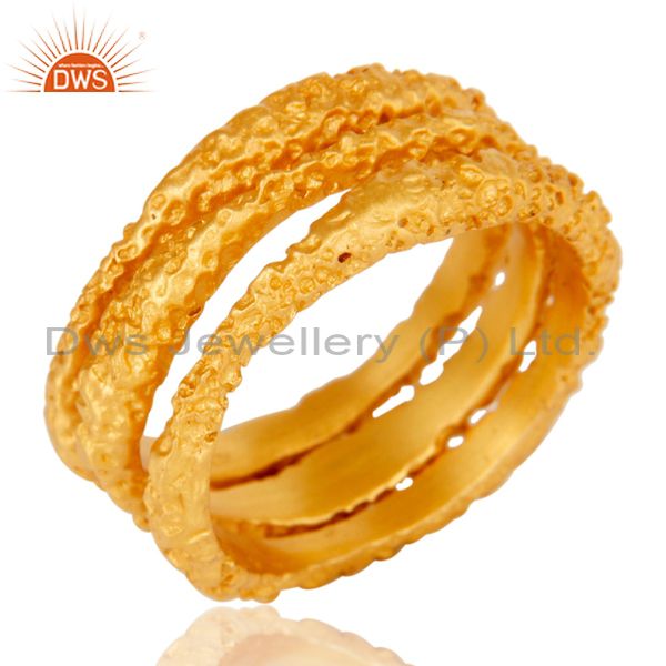 18K Gold Plated Handmade Simple Three Set Brass Ring Jewelry