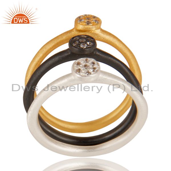 White Zircon Gemstone Multi Color Plated Brass Fashion Three Ring Set