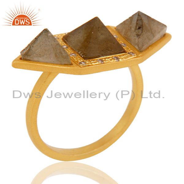 18K Gold Plated Handmade Labradorite & White Zircon Statement Ring Jewellery