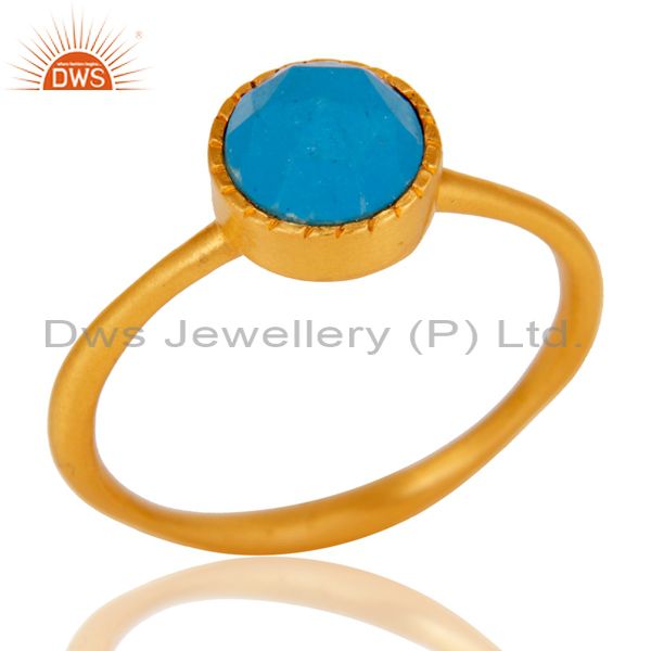 18K Gold Plated Little Anniversary Brass Ring With Turquoise