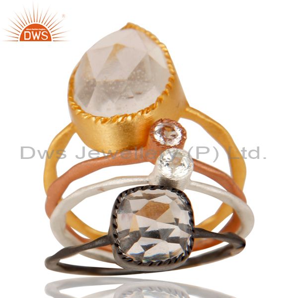 Crystal Quartz Multi Color Plated Brass Fashion Ring Set Jewelry