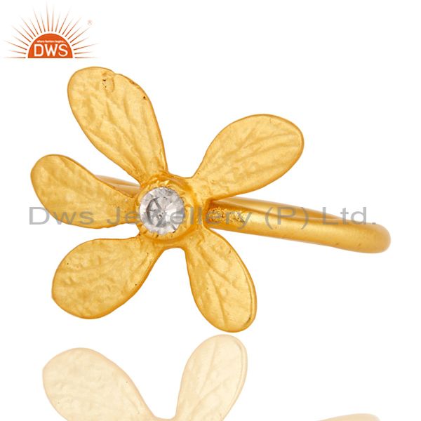 Gold Plated 925 Streling Silver Zircon Flower Ring Jewelry Supplier