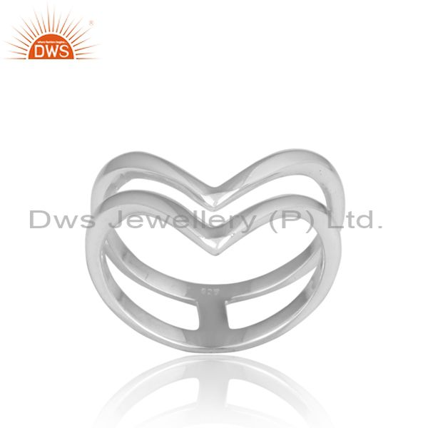 Heart Fine 925 Sterling Silver Double Band Statement Ring