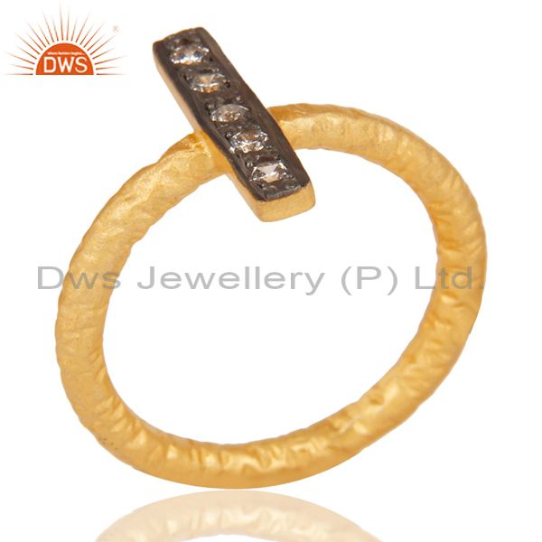14K Gold Plated & Black Oxidized Handmade White Zirconia Statement Brass Ring