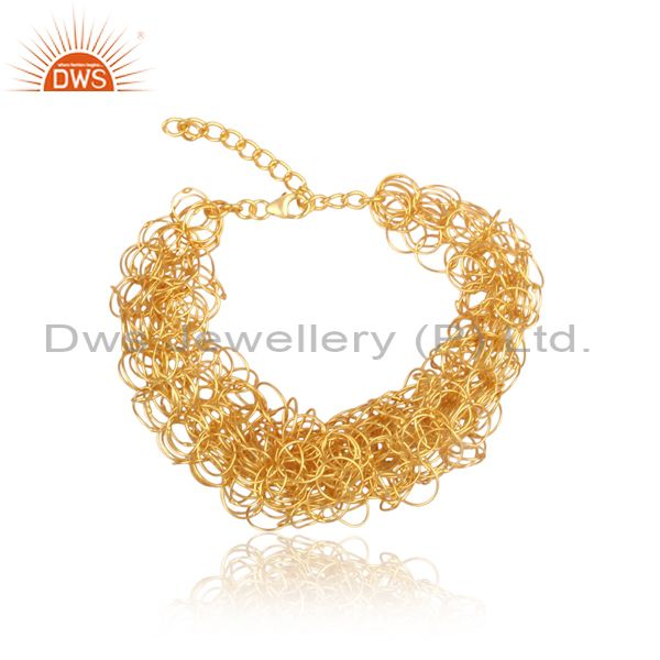 24k yellow gold plated solid sterling silver wire wrapped link chain necklace