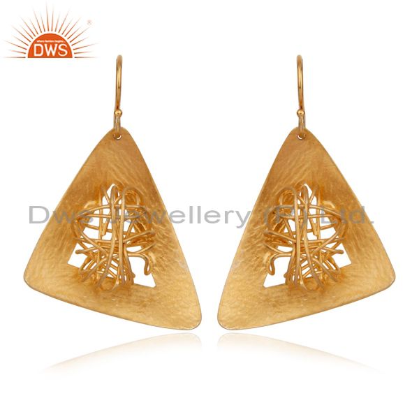 Handmade 18K Gold Over 925 Sterling Silver Wire Mesh Designer Dangle Earrings