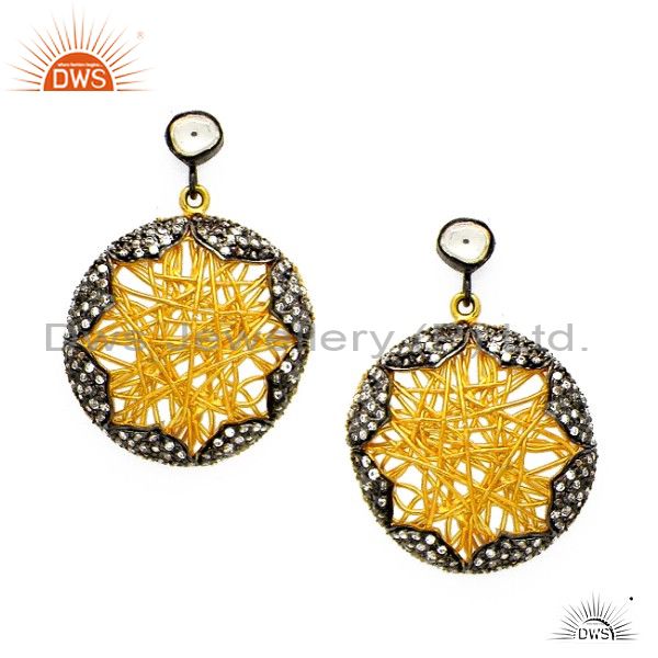 18K Yellow Gold Plated Sterling Silver Cubic Zirconia Wire Wrapped Earrings