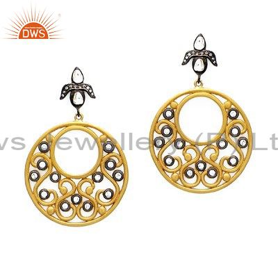 18K Yellow Gold Plated Sterling Silver Cubic Zirconia Designer Handmade Earrings