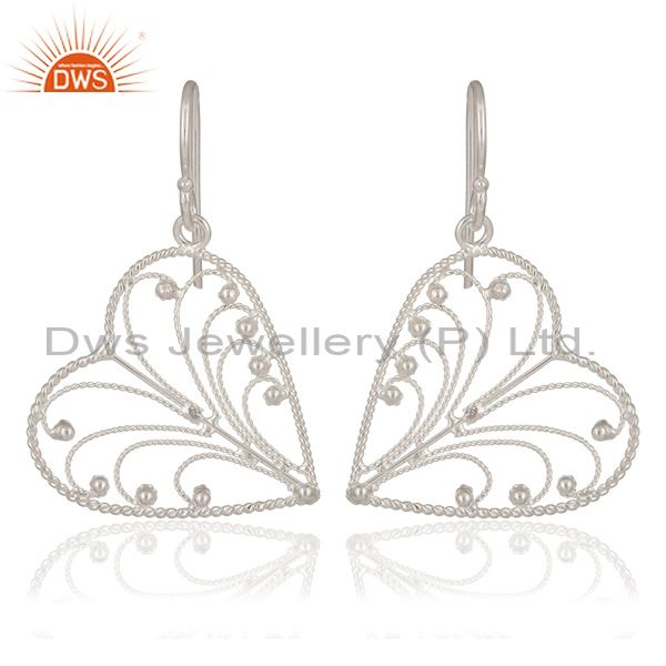 Indian Artisan Handcrafted 925 Sterling Silver Twisted Wire Heart Design Earring