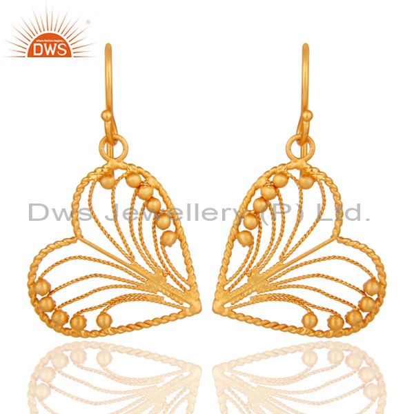 Artisan Handcrafted 18K Gold On Sterling Silver Twisted Wire Heart Design Earrin
