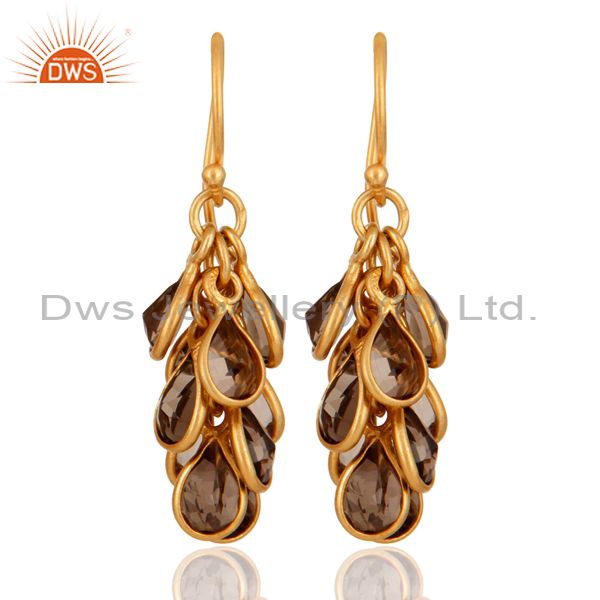 Natural Smoky Quartz Earring Yellow Gold Plated Sterling Silver Designer Jewelry